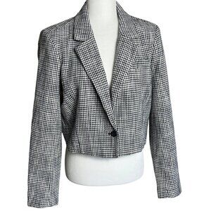 NWT Abercrombie & Fitch Jacket Crop Black Houndstooth Tweed Boxy Womens M
